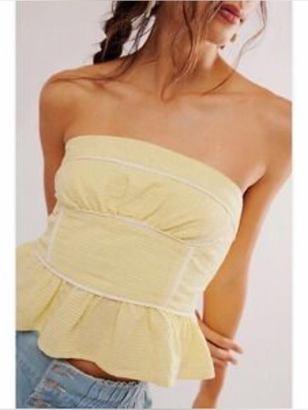 🌼Free People Strapless Yellow Peplum Women's Top🌼